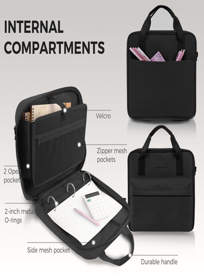 KONVINIT 3 Ring Zipper Binder with Handle & Shoulder Strap for School, 2 Inch Zip Up Portfolio Binder with Extra Pockets Holds 500 Sheets, Black Trapper Keeper for Office Supplies - Image 4