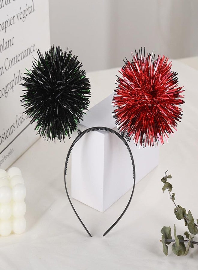 إيلاندي طوق شعر إيلاندي مكون من قطعتين من شرائط فويل بوم بوم متعددة الألوان، حلقات شعر منفوشة لامعة، أطواق شعر لطيفة، إكسسوارات شعر تنكرية لحفلات أعياد الميلاد والهالوين (لون عشوائي) - Image 4