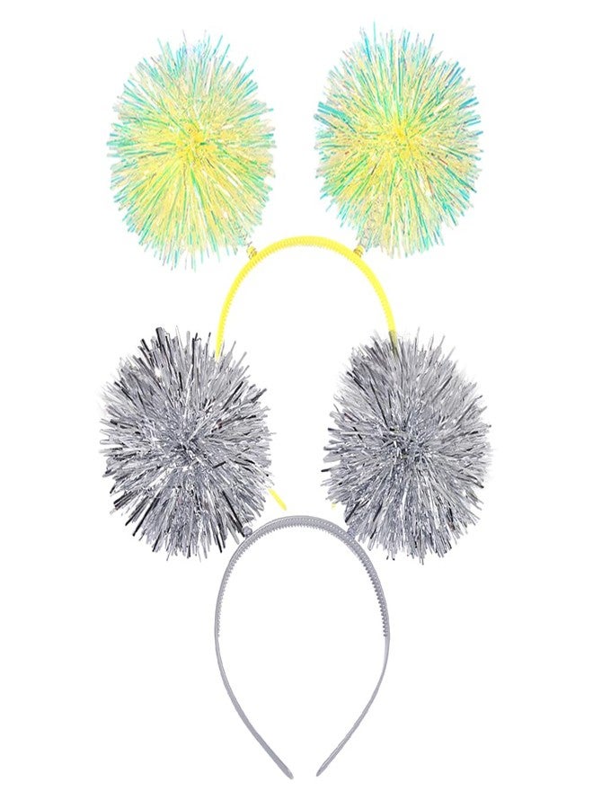 إيلاندي طوق شعر إيلاندي مكون من قطعتين من شرائط فويل بوم بوم متعددة الألوان، حلقات شعر منفوشة لامعة، أطواق شعر لطيفة، إكسسوارات شعر تنكرية لحفلات أعياد الميلاد والهالوين (لون عشوائي) - Image 1