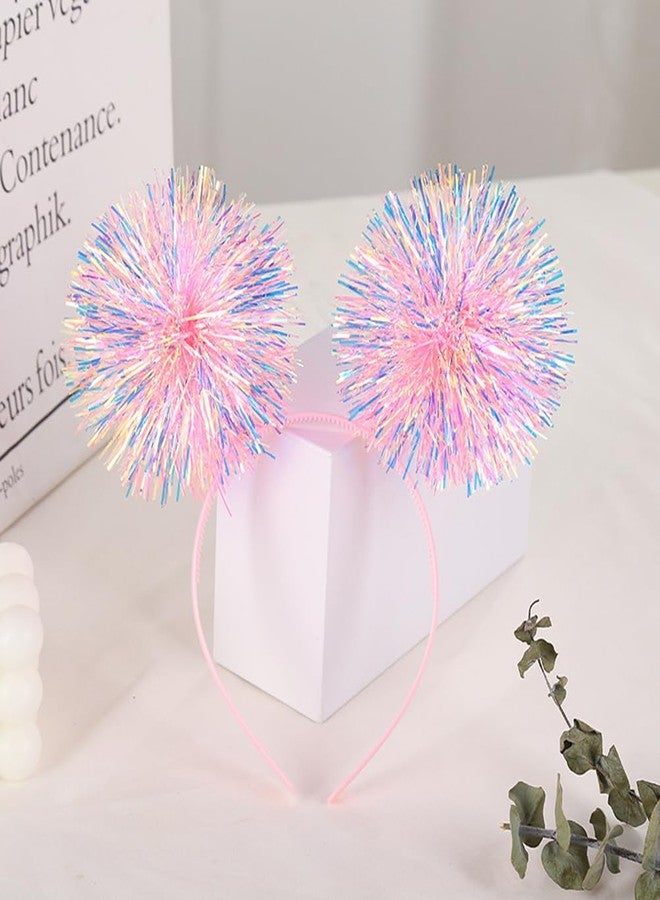 إيلاندي طوق شعر إيلاندي مكون من قطعتين من شرائط فويل بوم بوم متعددة الألوان، حلقات شعر منفوشة لامعة، أطواق شعر لطيفة، إكسسوارات شعر تنكرية لحفلات أعياد الميلاد والهالوين (لون عشوائي) - Image 3