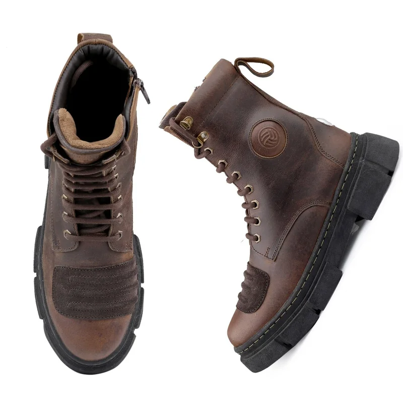باكا بوتشي أحذية رجالية عالية من الجلد للسير لمسافات طويلة بنعل بارز