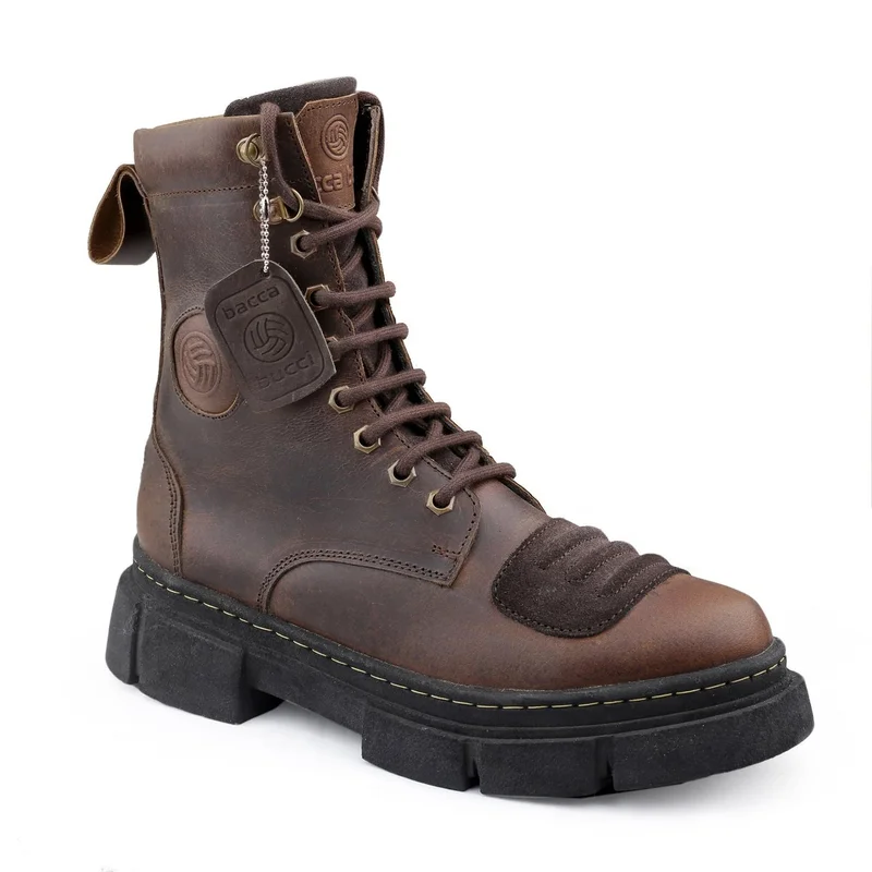 Bacca Bucci Brown Sinister Oil Pull Up Leather Combat Boots for Men | Best Price UAE
