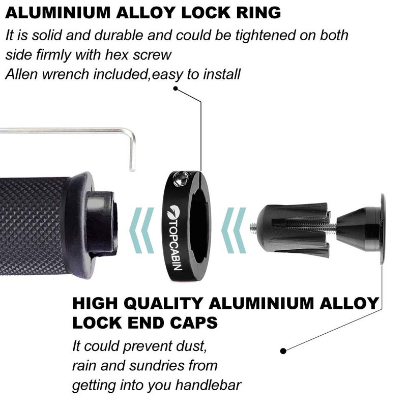 TOPCABIN قبضات دراجة TOPCABIN، قفل مزدوج على قبضات مقود الدراجة المطاطية المريحة للدراجات الجبلية BMX (قفل ألومنيوم) أسود 1 زوج - Image 2