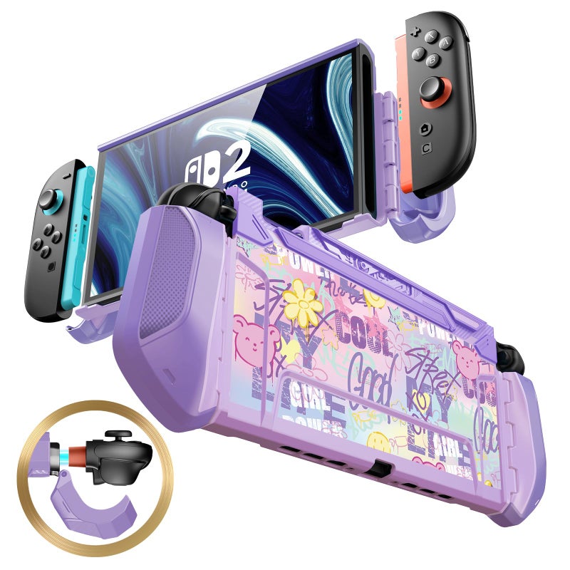Mumba Dockable Case for Nintendo Switch 2 [2025 Blade Series] TPU Switch 2 Grip Protective Cover, Ergonomic Accessories for Console with Quick-Release Design for Switch 2 Joy Con Controllers (Purple) - Image 1