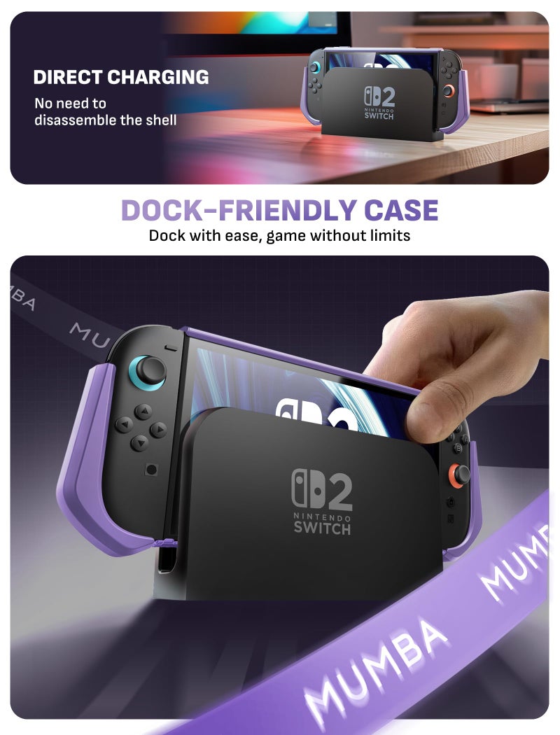 Mumba Dockable Case for Nintendo Switch 2 [2025 Blade Series] TPU Switch 2 Grip Protective Cover, Ergonomic Accessories for Console with Quick-Release Design for Switch 2 Joy Con Controllers (Purple) - Image 3