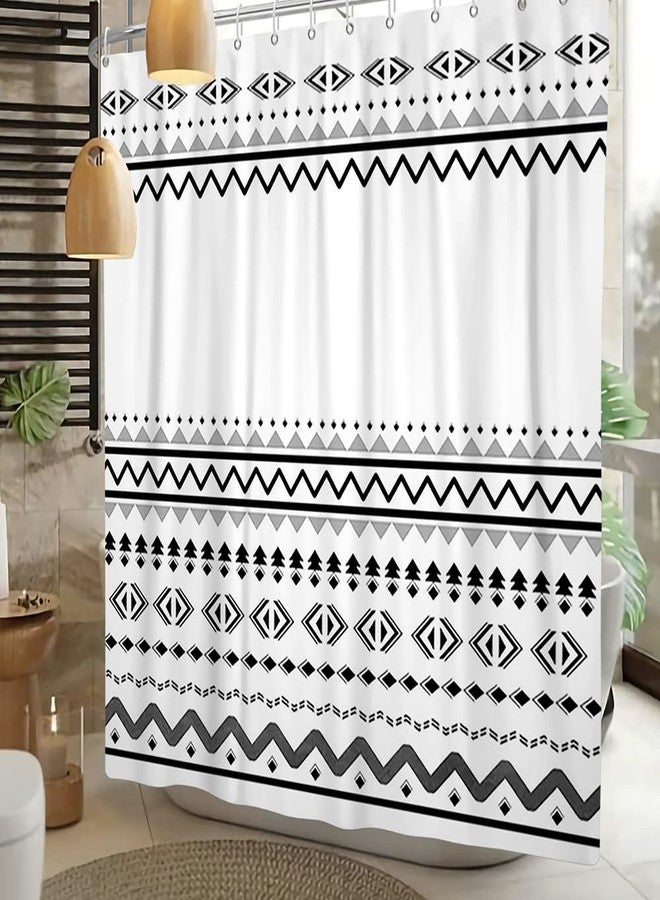 Uiiooazy White Black Shower Curtain for Bathroom Boho Shower Curtains Cloth with Hooks Bohemian Stripe Geometric Fabric Shower Curtain 48x72 inches - Image 4