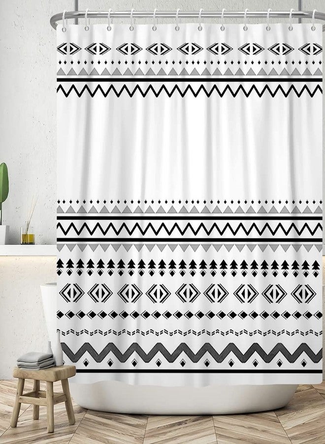 Uiiooazy White Black Shower Curtain for Bathroom Boho Shower Curtains Cloth with Hooks Bohemian Stripe Geometric Fabric Shower Curtain 48x72 inches - Image 5