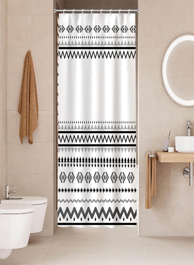 Uiiooazy White Black Shower Curtain for Bathroom Boho Shower Curtains Cloth with Hooks Bohemian Stripe Geometric Fabric Shower Curtain 48x72 inches - Image 2