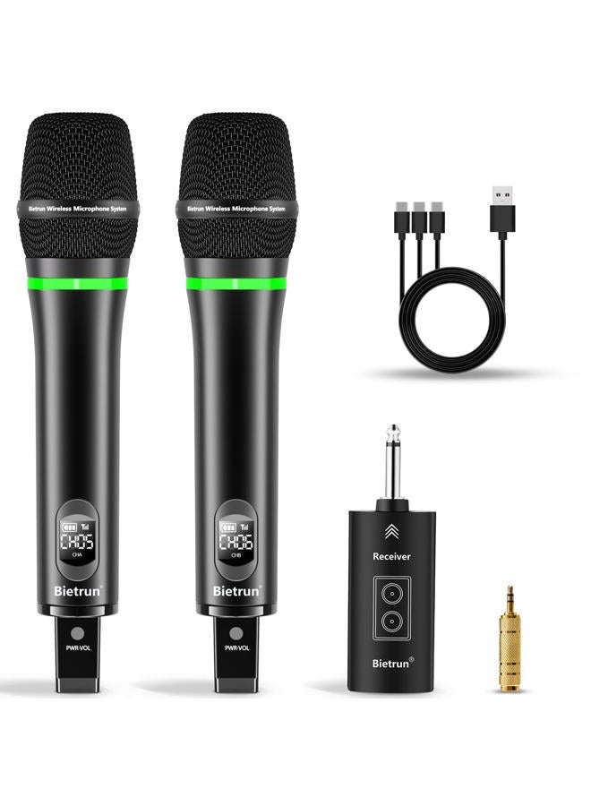Bietrun Rechargeable Wireless Microphone, Dual Metal Cordless Handheld Dynamic Wireless Mics with 1/4'' Output for Karaoke, Meeting, Singing, Church, Wedding(UHF 240ft Range)(Receiver with Bluetooth) - Image 1