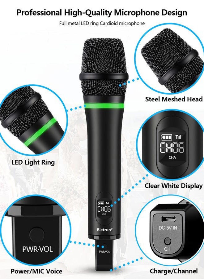 Bietrun Rechargeable Wireless Microphone, Dual Metal Cordless Handheld Dynamic Wireless Mics with 1/4'' Output for Karaoke, Meeting, Singing, Church, Wedding(UHF 240ft Range)(Receiver with Bluetooth) - Image 5