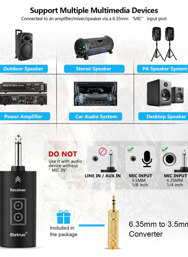 Bietrun Rechargeable Wireless Microphone, Dual Metal Cordless Handheld Dynamic Wireless Mics with 1/4'' Output for Karaoke, Meeting, Singing, Church, Wedding(UHF 240ft Range)(Receiver with Bluetooth) - Image 4
