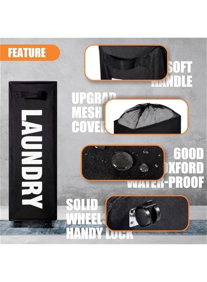 Rolling Laundry Baskets on Wheels, Collapsible Slim Laundry Hamper Canvas Flexible Laundry Bag Storage Bin Organizer Dirty Clothes Sorter for Laundry Room Organization and Storage (Black Wheel) - Image 5