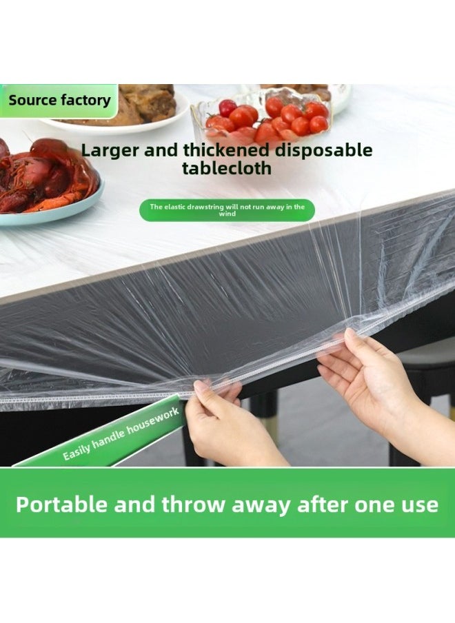 Generic - Disposable Tablecloth Wash-Free Oil-Proof Waterproof Round Table Red Band Elastomy For Year Wedding High-Grade Thickened Tablecloth-Color:Red Pack Of Ten-Specifications:0.8m Round Table Available - Image 1