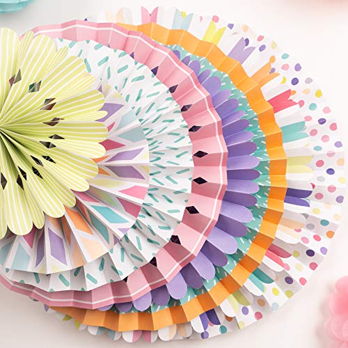 PapaKit Deluxe Origami Large Wall Decoration Set (Assorted Paper Fans & Pom-poms) Birthday Party Baby Shower Wedding Events Decor | Creative Art Design Pattern (Festive Colors, Deluxe 26 Piece Set) - Image 5