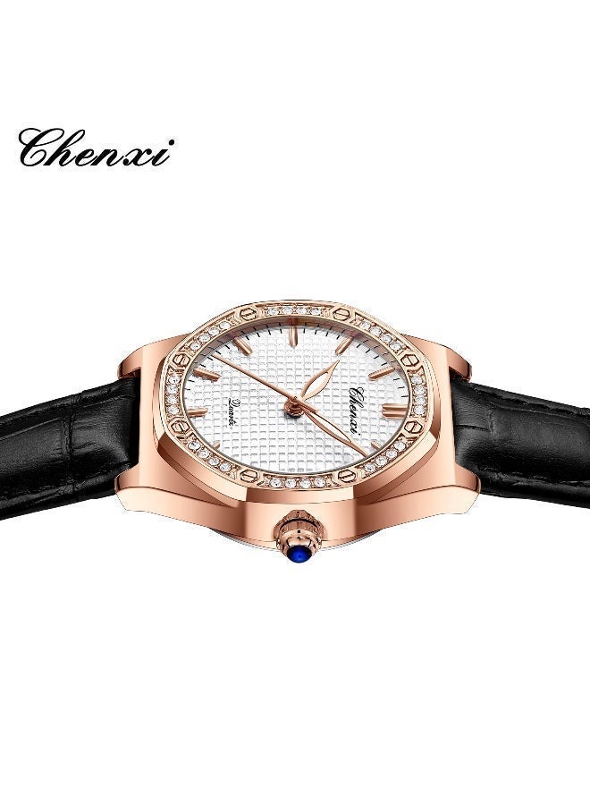 شينيكسي {"en":"Women’s Quartz Wrist Watch with Luxury Diamond-Studded Design, Water Resistant, Scratch-Resistant Glass, Leather Strap with Elegant Box - Image 5