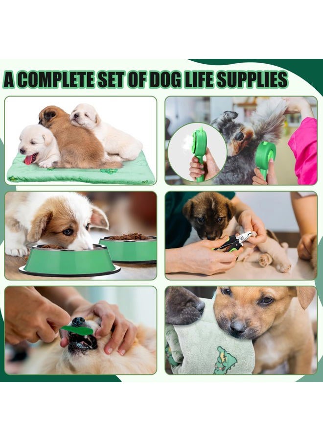 Abbylike 50 Pcs Puppy Supplies Starter Kit for Small Dogs Puppy Essentials Includes Leash, Bowls, Teeth Brushes, Water Bottle, and More Accessories for Dogs Christmas Welcome Gift(Green) - Image 3