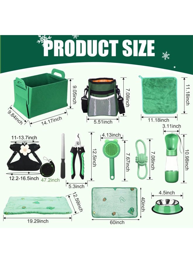Abbylike 50 Pcs Puppy Supplies Starter Kit for Small Dogs Puppy Essentials Includes Leash, Bowls, Teeth Brushes, Water Bottle, and More Accessories for Dogs Christmas Welcome Gift(Green) - Image 2