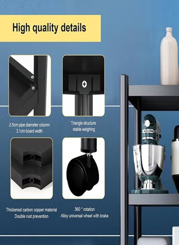 0TO1 TECH 5 Level Kitchen Storage Rack, Adjustable Rolling Storage Rack, Bread Rack, Office Utility Rack (5 Levels) - Image 4