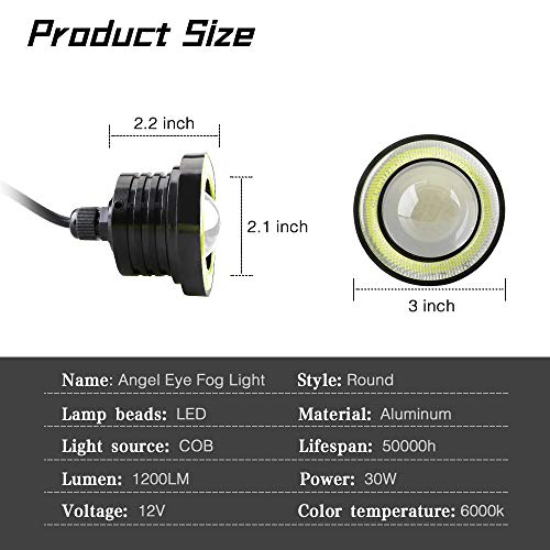 KaiDengZhe 2PCS Super Bright 3" Projector Universal LED Fog Light 12V 10W White COB Halo Angel Eye Rings For Moto Headlight Car Daytime Running Light DRL Driving Light Fog Light Bulb - Image 2
