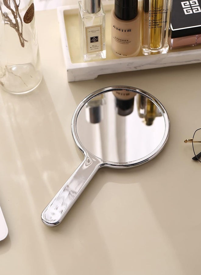 مرآة يدوية، تموجات مائية مرآة يدوية مع مقبض للتشكيلات المستديرة فضة صغيرة الحجم تصميم محمول، مثالية لمهام التزيين الدقيقة تصفيف الشعر تطبيق المكياج الحلاقة صغر الحجم لتلائم الحقائب - Image 3