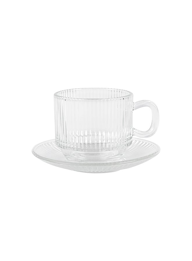 Ollieroo Tea Cups and Saucers Set of 6, Glass Coffee Mugs, Teacups for Espresso, Cappuccino Latte Tea , Clear Classic Design 150ml - Image 5