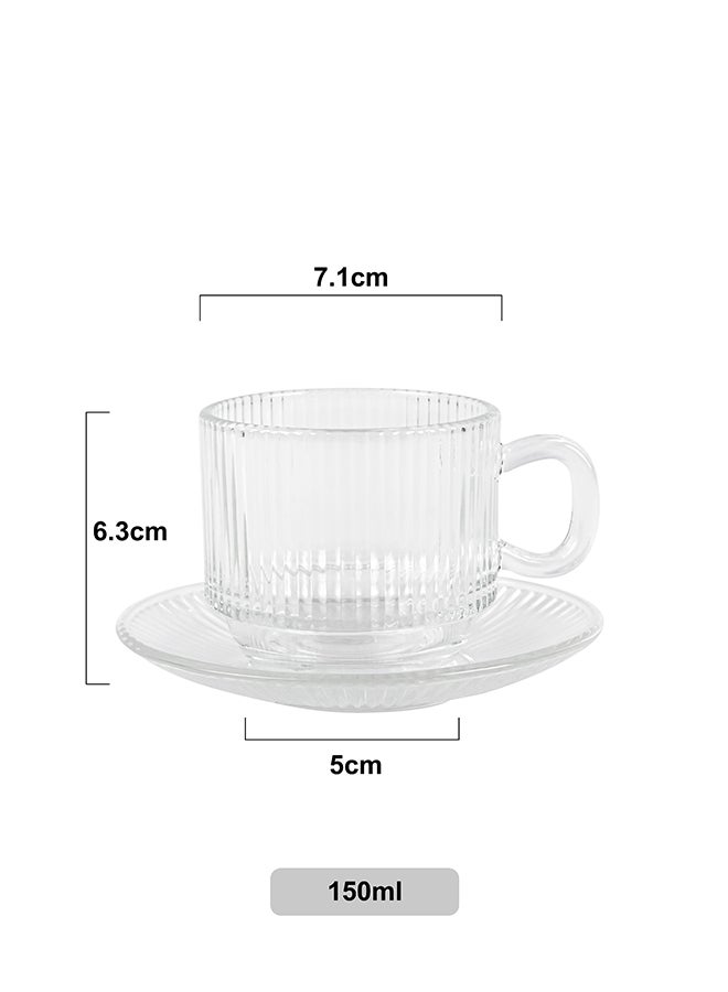 Ollieroo Tea Cups and Saucers Set of 6, Glass Coffee Mugs, Teacups for Espresso, Cappuccino Latte Tea , Clear Classic Design 150ml - Image 4