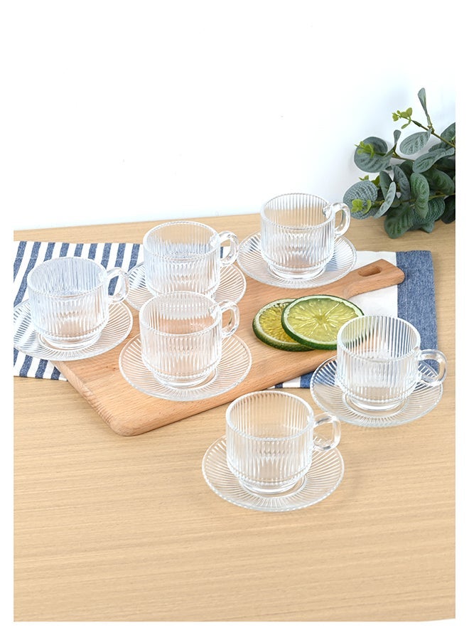 Ollieroo Tea Cups and Saucers Set of 6, Glass Coffee Mugs, Teacups for Espresso, Cappuccino Latte Tea , Clear Classic Design 150ml - Image 1