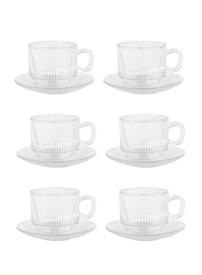 Ollieroo Tea Cups and Saucers Set of 6, Glass Coffee Mugs, Teacups for Espresso, Cappuccino Latte Tea , Clear Classic Design 150ml - Image 3