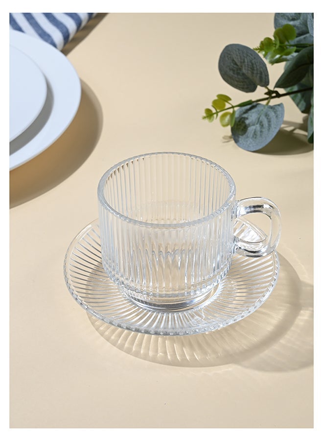 Ollieroo Tea Cups and Saucers Set of 6, Glass Coffee Mugs, Teacups for Espresso, Cappuccino Latte Tea , Clear Classic Design 150ml - Image 2