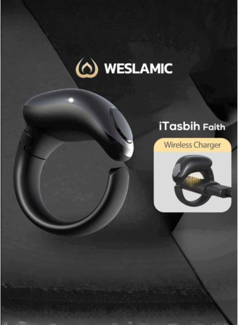 WESLAMIC iTasbih Faith Smart Tasbih Ring – OLED Display, Digital Zikr Counter, Prayer Reminders, 5 Adjustable Sizes, Waterproof, Wireless Charging, Bluetooth Enabled Islamic Smart Ring - Image 2