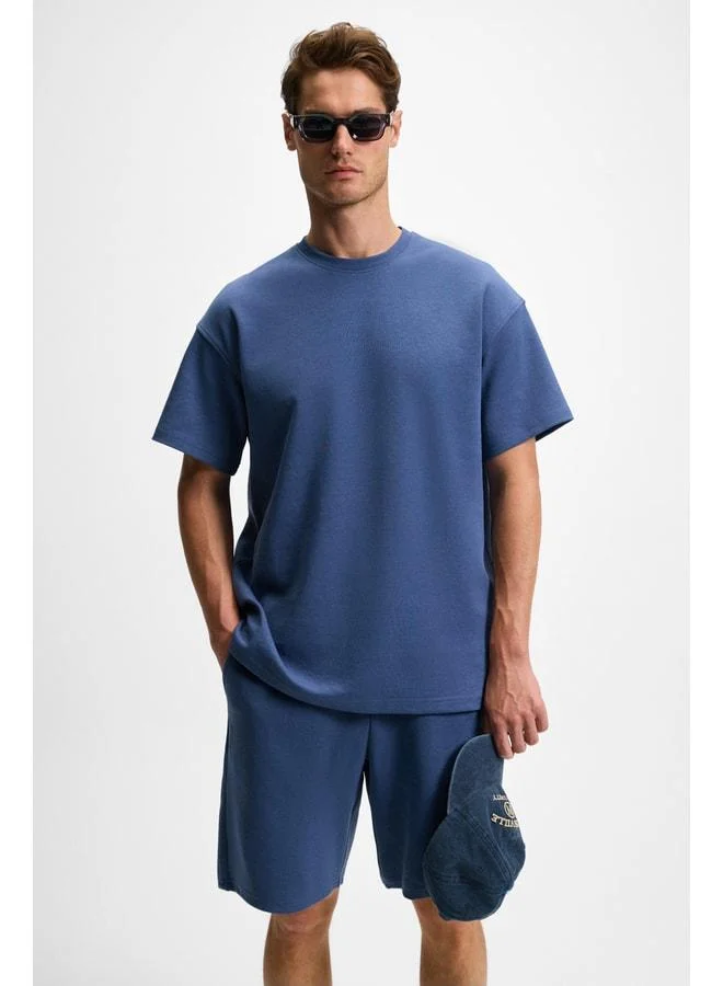 Grimelange DONYEL Men's Bike Neck Short Sleeve Regular Indigo T-Shirt.