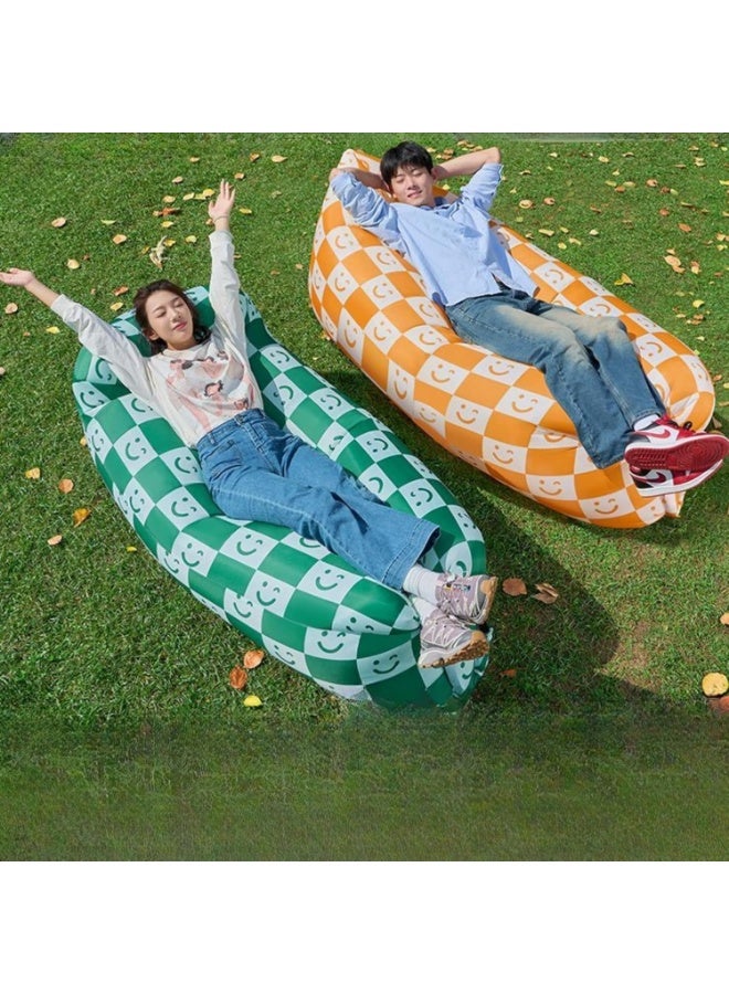 Meetion Inflatable Sofa with Pillow, Portable Waterproof Couch for Camping, Beach, Travel, Picnics, Outdoor, Music Festivals, Backyard-Bean Bag Chair, Folding Sofa-Beach Bed (Green Checkered Smiling Face)  - Image 2