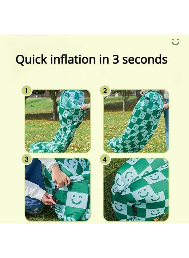 Meetion Inflatable Sofa with Pillow, Portable Waterproof Couch for Camping, Beach, Travel, Picnics, Outdoor, Music Festivals, Backyard-Bean Bag Chair, Folding Sofa-Beach Bed (Green Checkered Smiling Face)  - Image 5