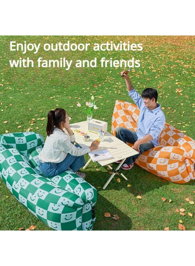 Meetion Inflatable Sofa with Pillow, Portable Waterproof Couch for Camping, Beach, Travel, Picnics, Outdoor, Music Festivals, Backyard-Bean Bag Chair, Folding Sofa-Beach Bed (Green Checkered Smiling Face)  - Image 4
