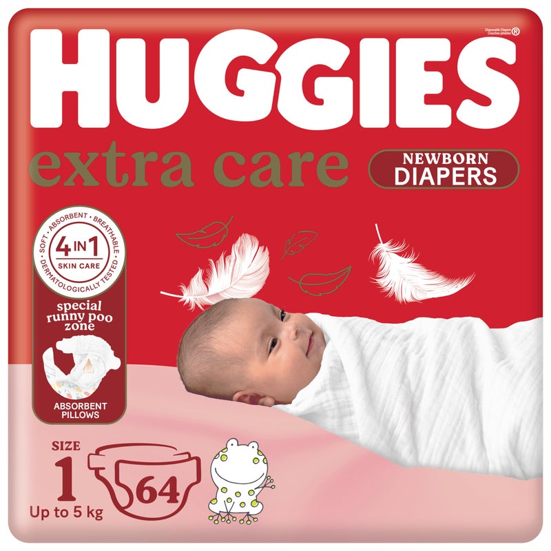 HUGGIES New Born Diapers, Size 1, Carry Pack, up to 5 kg, 21 Count - Made in Europe - Image 2