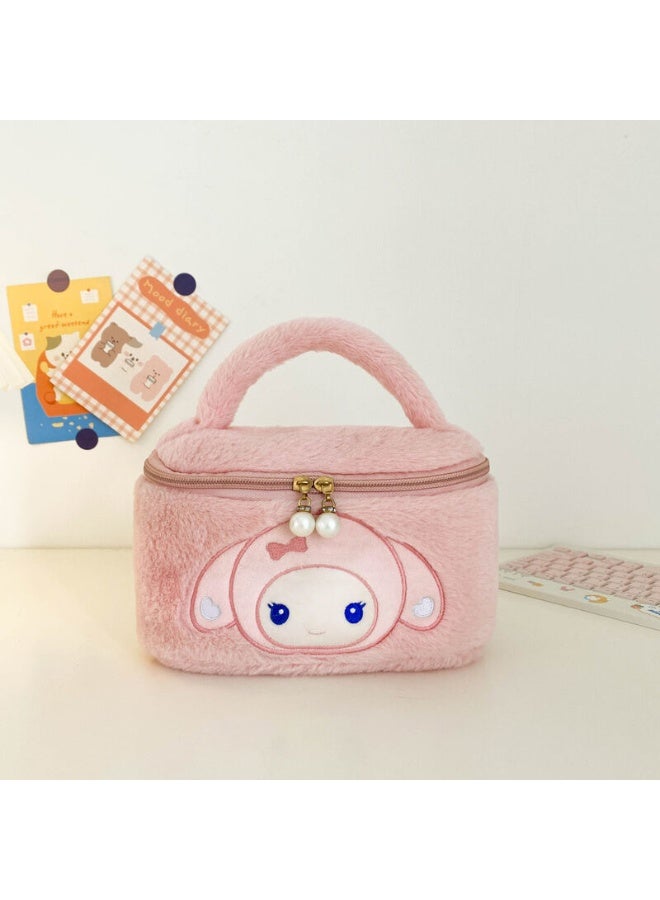 8-inch  Melody pink portable plush cosmetic bag - Image 1