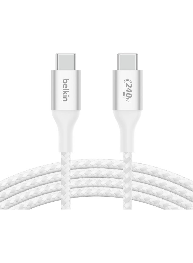 Boost Charge USB-C To USB-C Power Charger Cable, USB-IF Certified Fast Charging Cable With 240W Power Delivery For iPhone 16, 15, MacBook, Chromebook, Galaxy, iPad, Pixel And More - 1m - White
