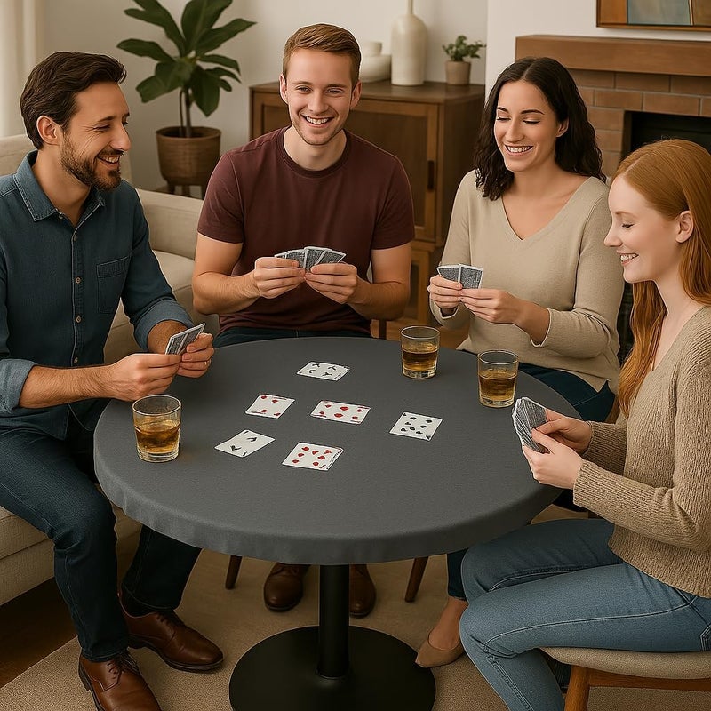 Feltectors Felt Card Game Table Cover for Playing Cards, Poker, Mahjong, Domino, Bridge and Board Game, Elastic Fitted Tablecloth for 36 to 48 Inch Round Tables - Grey - Image 2