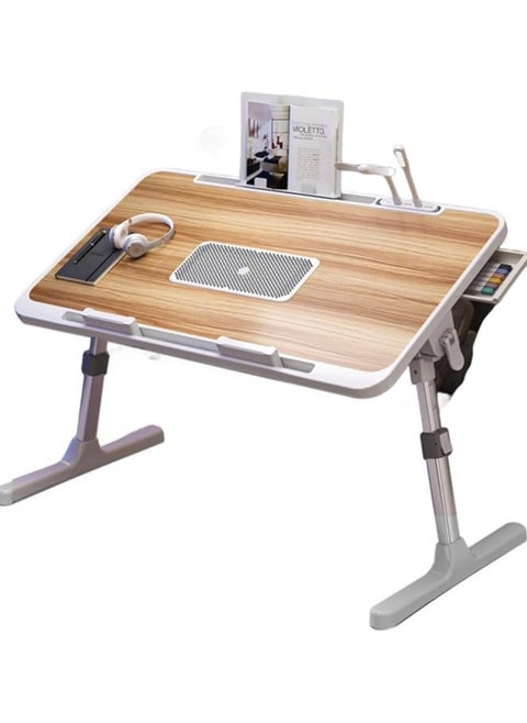 Lap Desk Bed Tray Table,Adjustable Laptop Stand for Bed with USB/Light/Fan/Drawer,Portable Laptop Desk Table for Bed/Couch/Sofa/Reading/Writing，Bed Trays for Eating and Laptops (Walnut)