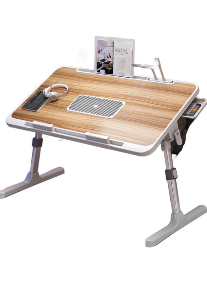 erorex - Lap Desk Bed Tray Table,Adjustable Laptop Stand for Bed with USB/Light/Fan/Drawer,Portable Laptop Desk Table for Bed/Couch/Sofa/Reading/Writing，Bed Trays for Eating and Laptops (Walnut) - Image 1