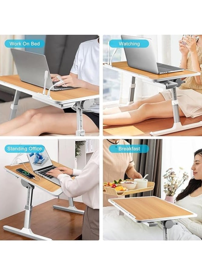 erorex - Lap Desk Bed Tray Table,Adjustable Laptop Stand for Bed with USB/Light/Fan/Drawer,Portable Laptop Desk Table for Bed/Couch/Sofa/Reading/Writing，Bed Trays for Eating and Laptops (Walnut) - Image 1