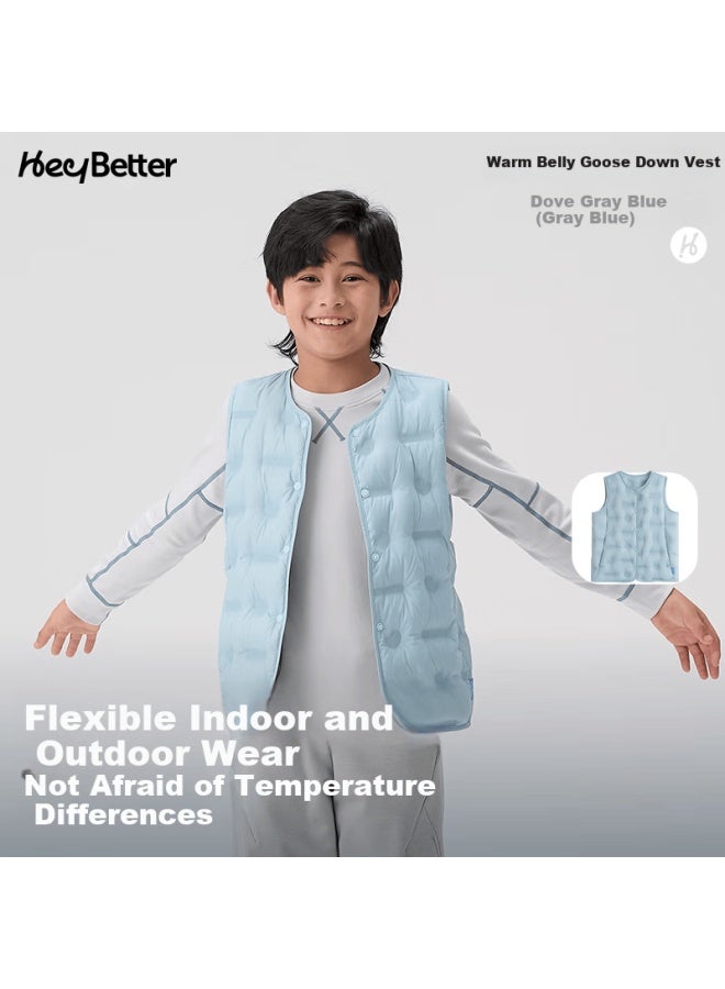 Heybetter Children's Goose Down Vest For 0°-10° - Warm Belly, Feather Gray Blue 120 - Image 1