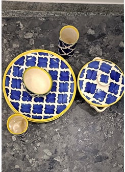Caffeine Caffeine Ceramic Handmade Blue Umrao Combo Dinner Set (Set of 13 pcs)  - Image 3