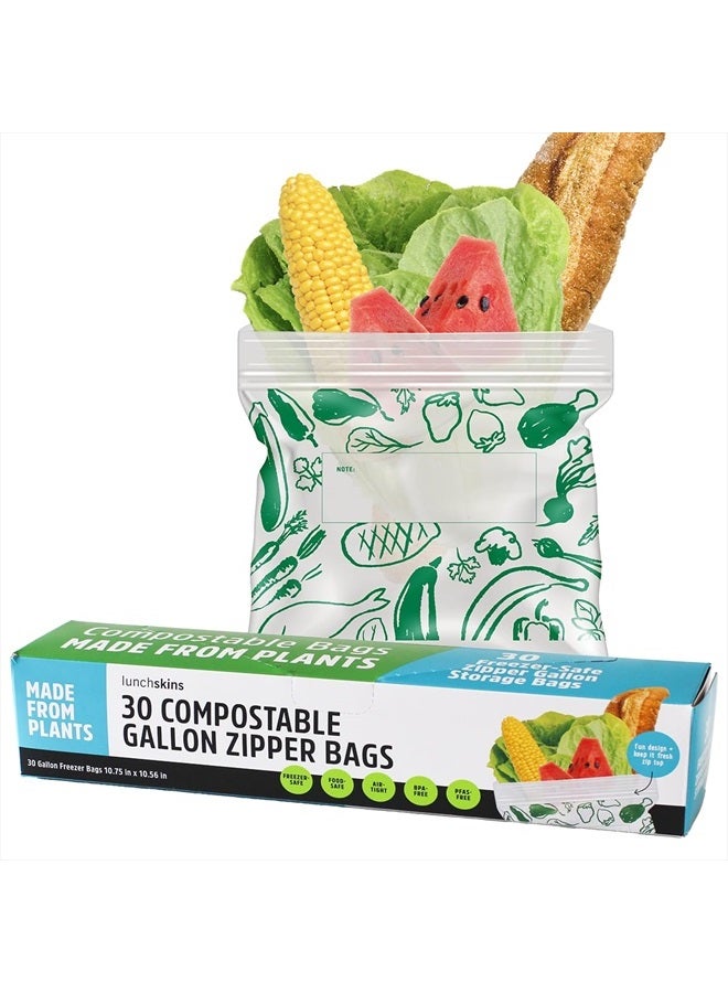 Lunchskins Ziptop Compostable & Resealable Freezer-Safe Food Storage Bags, Gallon Size, 30 Bags - Eco-Friendly, Made Without PFAS and BPA - Image 1