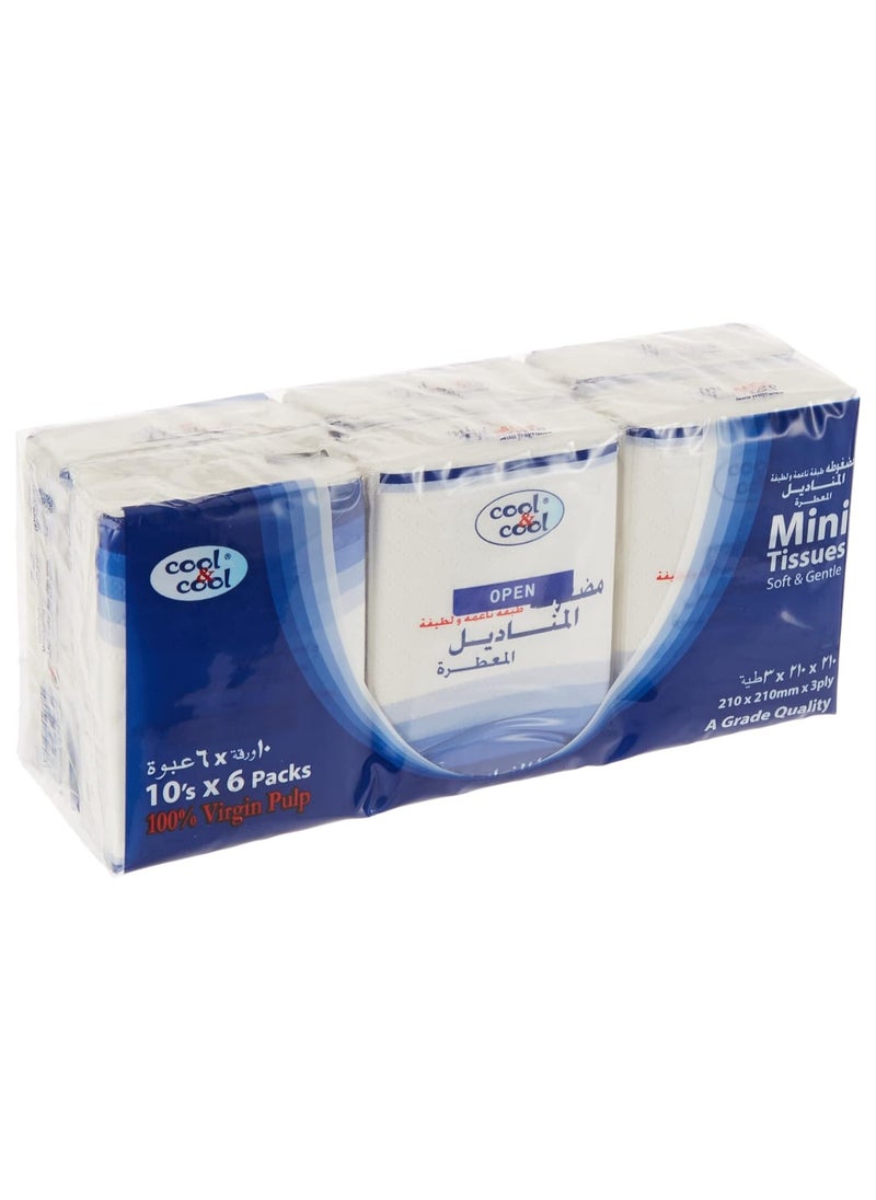 Cool & Cool Cool & Cool Mini Pocket Tissues 10's (Pack of 6) - Your On-the-Go Comfort Companion for Staying Fresh Anywhere 60's  - Image 1