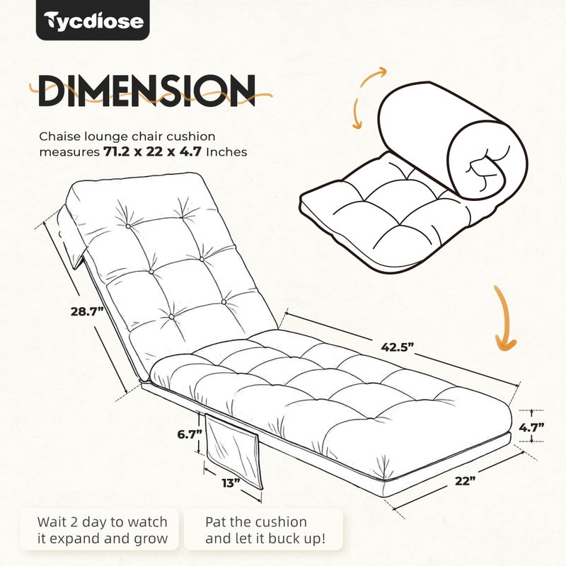 Tycdiose Outdoor Chaise Lounge Chair Cushion, 71 x 22 x 4.7 Inches Waterproof Chaise Lounge Cushions Replacement for Outdoor Furniture, Thickened Non-Slip Patio Lounge Chair Cushions, Blue Enchantress - Image 2