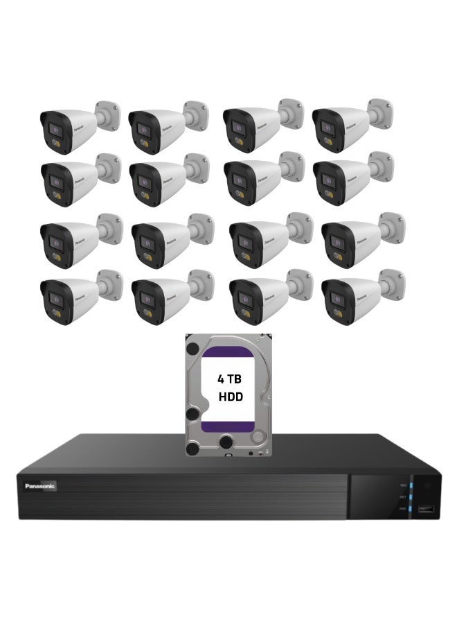 Panasonic 16 Channel CCTV Security Surveillance Panasonic NVR Kit (Bundle 5) | 4MP IP67 QHD IP Cameras (16 bullet ) + 16CH PoE NVR + 4TB Branded Surveillance HDD - Image 1