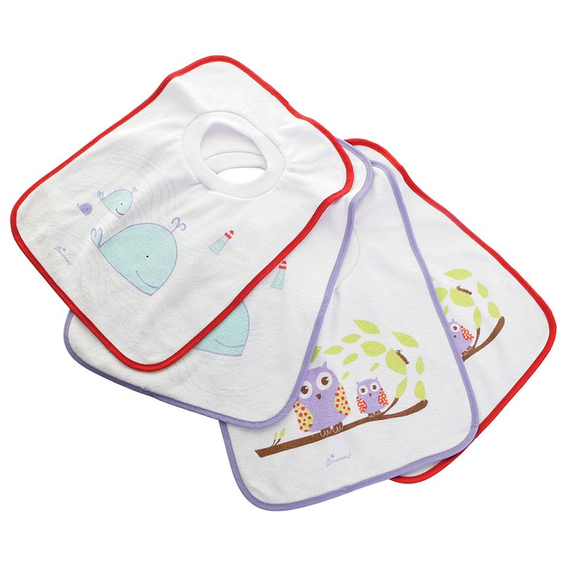 dreambaby Dreambaby Terry Cloth Cotton Pullover Baby Bibs for Teething Feeding and Drooling Super Absorbent Extra Soft Machine Washable for Easy Cleaning Owl and Whales