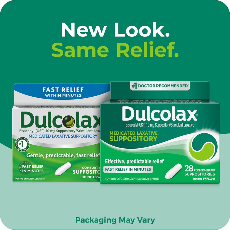 Dulcolax Stimulant Laxative Medicated Suppositories, Predictable & Effective Constipation Relief, Bisacodyl 10 mg, 28 Count, Stimulant Laxatives - Image 2