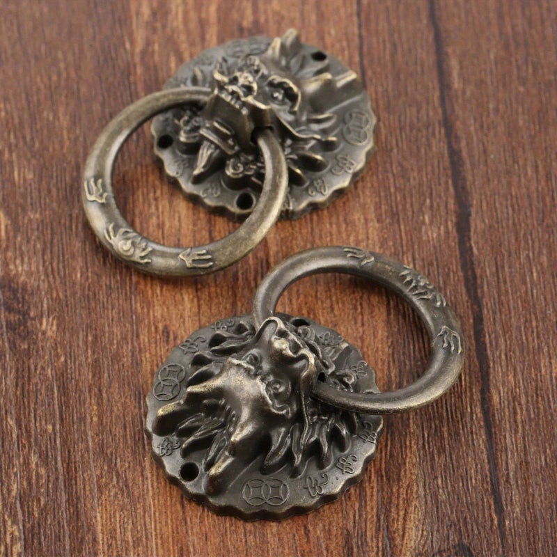 Vintage Dragon Head Pull Handles 2Pcs With Screws Bronze For Dressers Cabinets - Image 1
